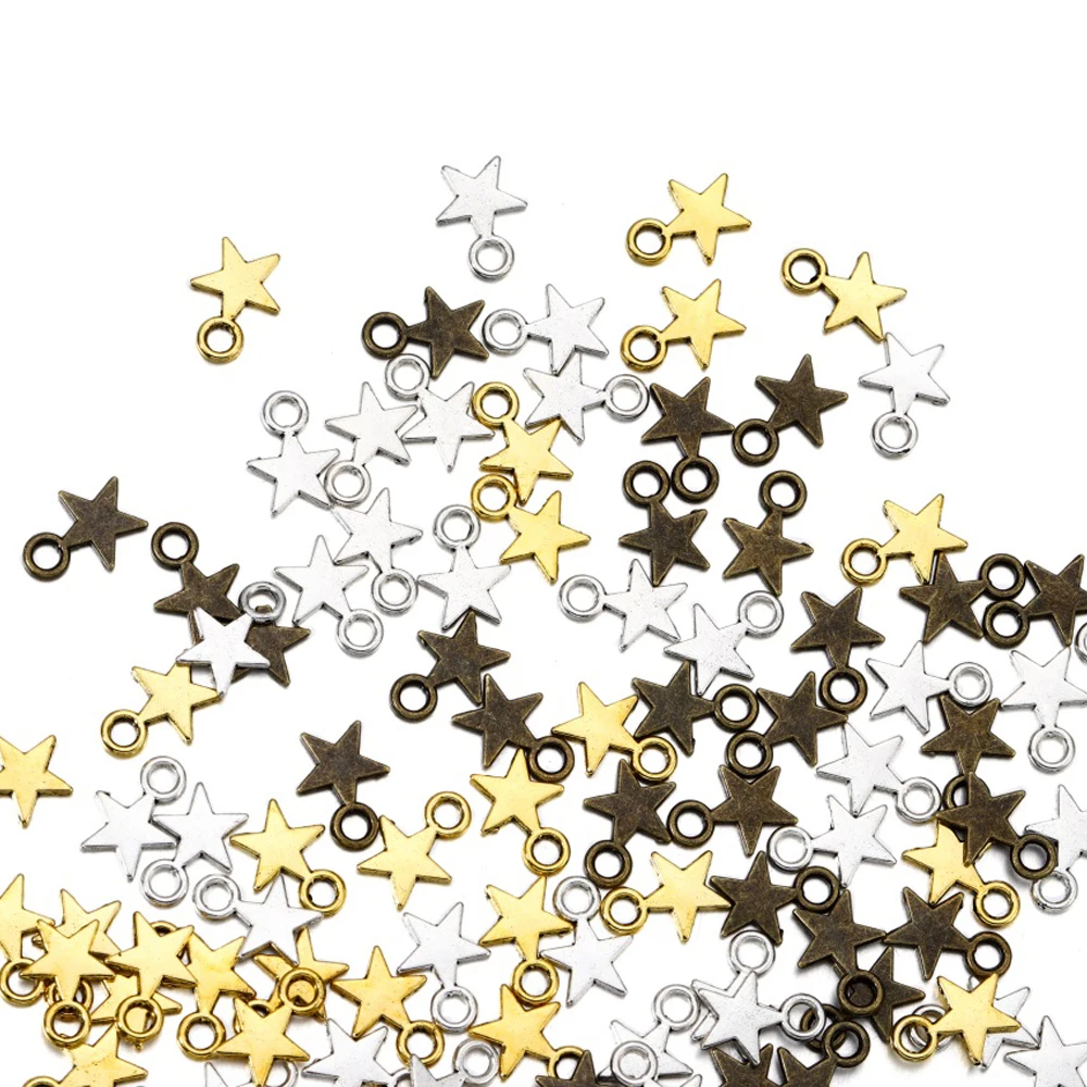 100Pcs/Bag Alloy Star Pendant Charm Pendants Handmade Chains for DIY Bracelet Crafts Jewelry Making Findings Accessories