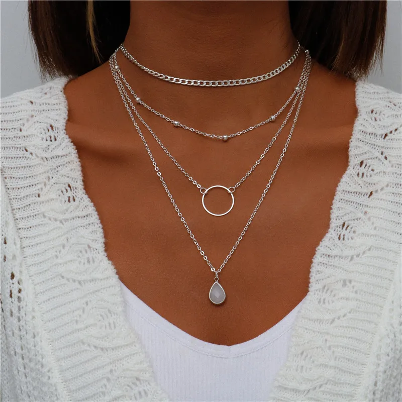 Tenande Bohemian Mehrschichtige Halskette für Frauen Vintage Wassertropfen Münze Stern Mond Anhänger Halskette Geometrisches Collier Collares – Detail 5