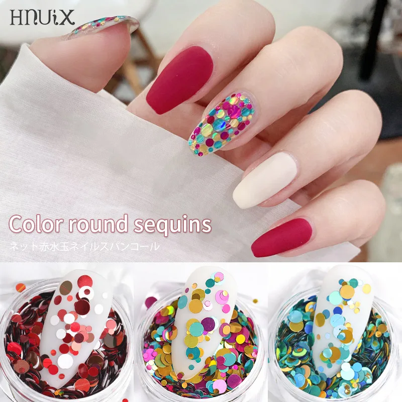 1 Box Shiny Colorful Bubble Nail Art Sequins Glitter Holographic Round Shaped 3D Nail Charm Gel Polish Free Nail Art Decorations