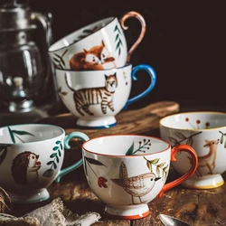 Nordic Style Retro Hand-painted Ceramic Coffee Mug Teacup Home Breakfast Milk Mug Coffee Cups Mug Hand-painted Animal Water Cup