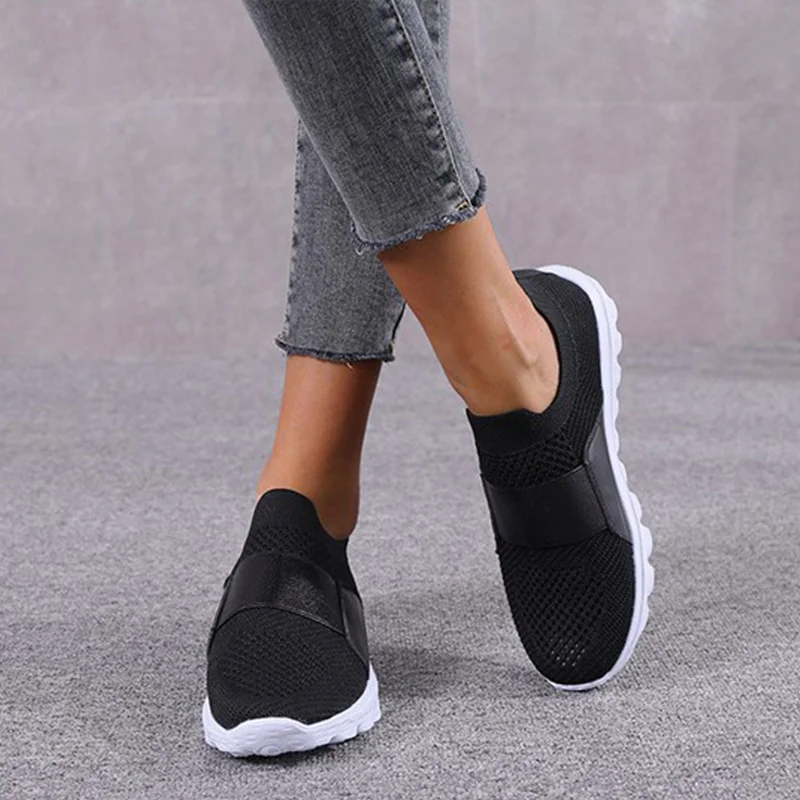 New Style Women's Sneakers Ladies Jersey Shoes Flat Casual Summer Slippery Vulcanized Light Mesh Breathable Women's Running Shoe