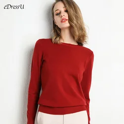 16 Farben Frauen Pullover hochwertige weiche Pullover Burgunder schwarz elegante grundlegende O-Ausschnitt Büro Dame Pullover feste Strickwaren HW-1