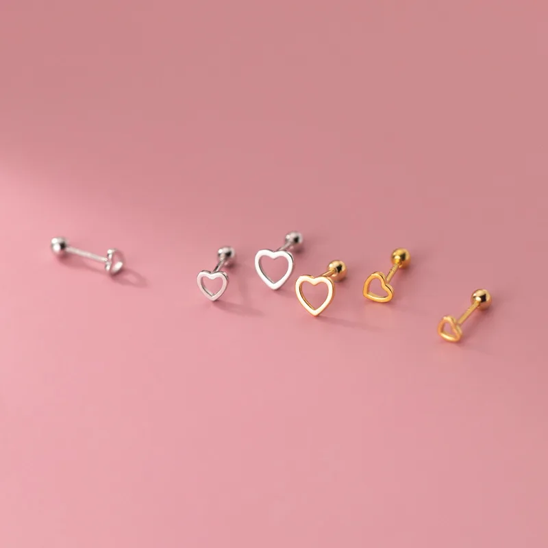 

Enosola 925 Sterling Silver Small Hollow Heart Screw Stud Earrings for Student Daughter Kids Mini Ear Hole Dating Piercing S925