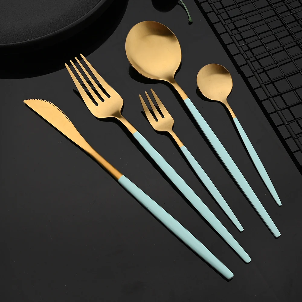 6/30Pcs Matte Gold Dinnerware Set Stainless Steel Dinner Knife Fork Spoon Cutlery Set Kitchen Silverware Flatware Tableware Set