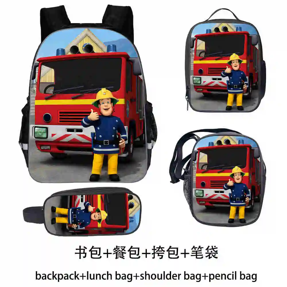 School Backpack for Kids Boys Girls Children Cartoon Anime Fireman Sam Printing Kindergarten Backpack Bookbags 3pcs/set