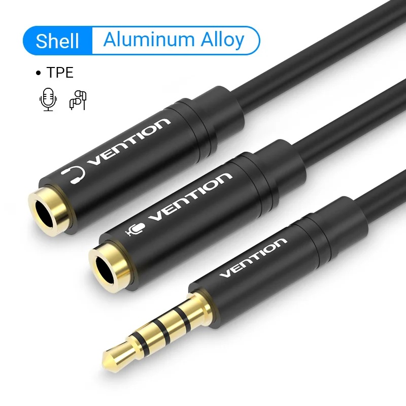 Vention 3.5Mm Audio Splitter Verlengkabel Jack 3.5Mm 1 Mannelijk Naar 2 Vrouwelijke Mic Y Splitter Voor Laptop Hoofdtelefoon Aux Kabel Adapter