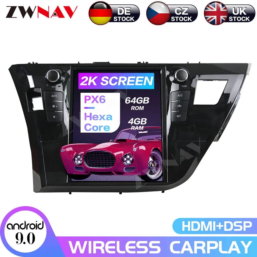 ZWNAV Tesla Style Android 9 4+64G PX6 Car GPS Navigation For Toyota Corolla  2016 Car Stereo Headunit Multimedia Player Radio