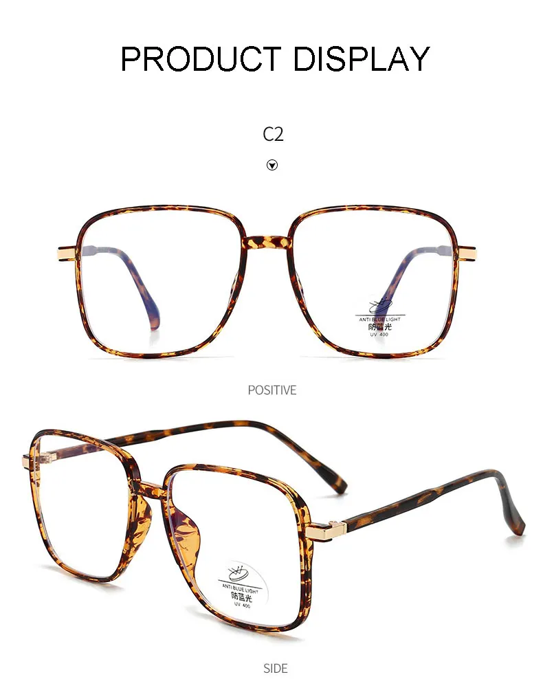 Kunststoff-Brillengestell, großes Rahmen-Design, Vollrandbrille mit Federscharnieren, Anti-Blue-Ray-Brille, Neuankömmling, Unisex – Detail 8