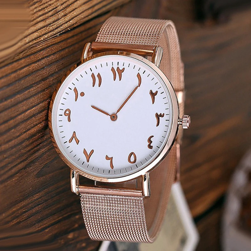 

Reloj Mujer Fashion Design Arabic Numbers Watch Women Watches Rose Gold Mesh Band Quartz Wristwatches Cheap Price Dropshipping