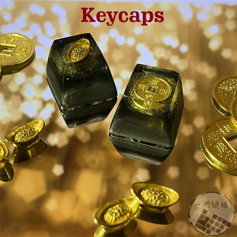 Moeda de ouro cobre resina keycaps para teclado mecânico personalizado keycap botões tampa chave para cereja mx switch gk61 sk64 rk87 lingotes
