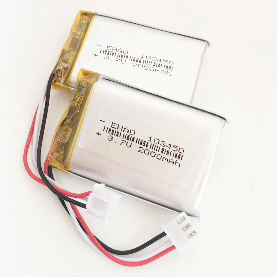 3.7V 2000mAh 103450 Com JST 2.54mm 3pin Plug Lipo Polímero De Lítio Bateria Recarregável Para Navegador GPS DVD E-book Câmera
