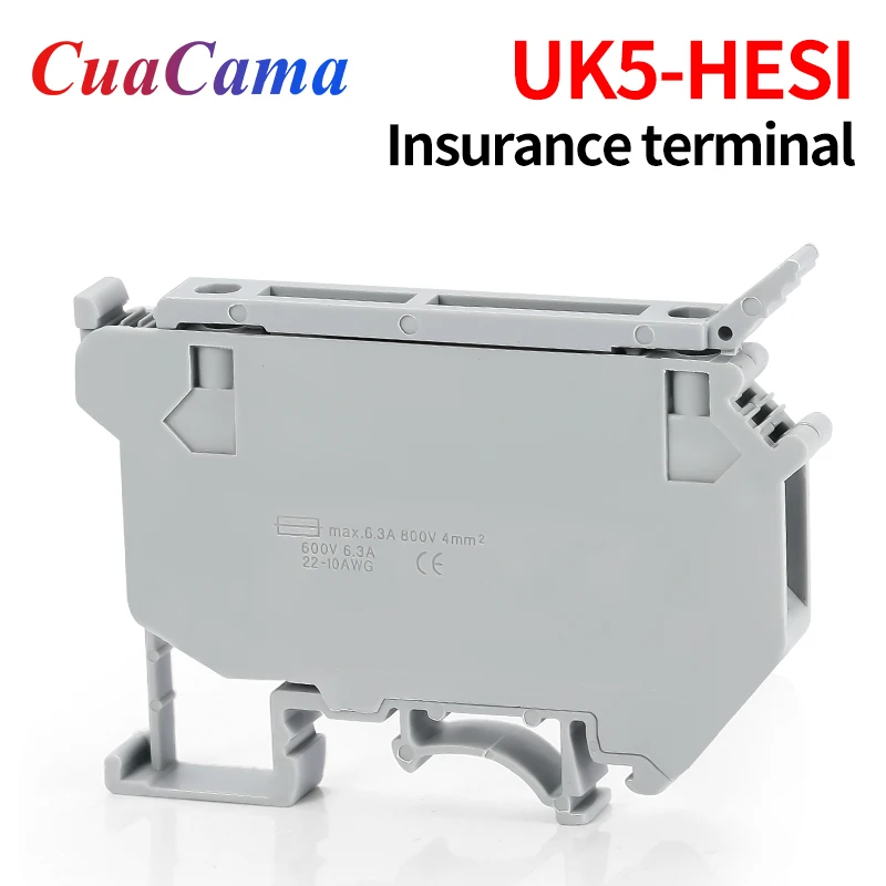 10Pcs UK5 HESI Guide Rail Type Fuse Terminal Block 4mm Square Pure Copper Universal Screw Connector Gray Black UK5RD
