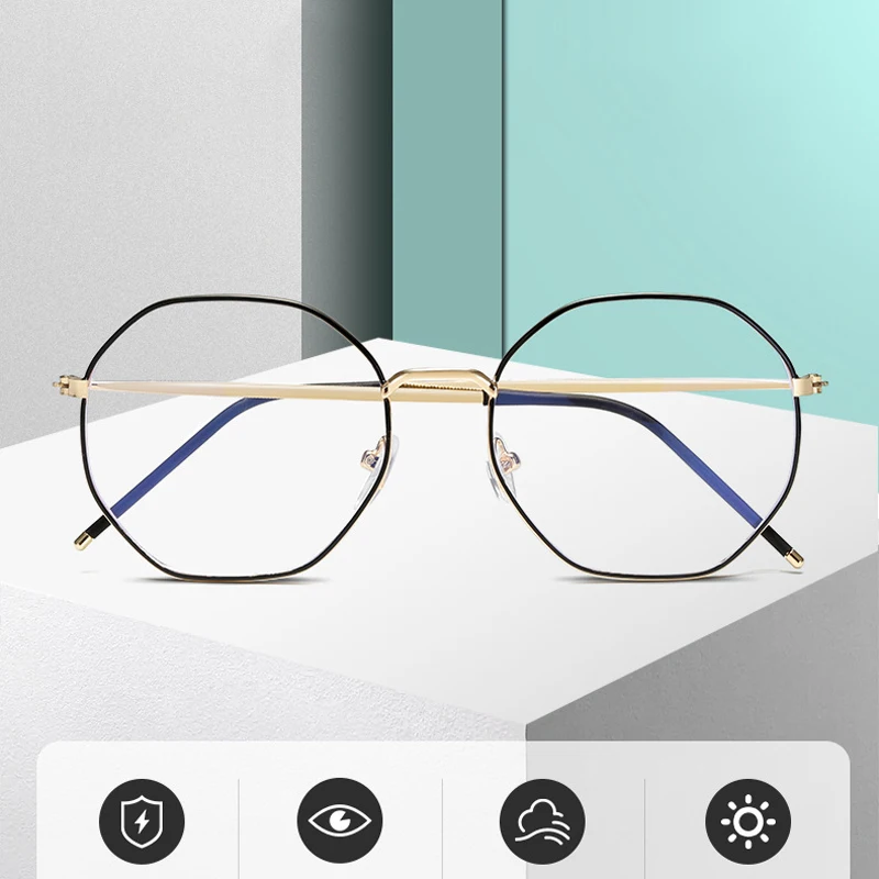 Elbru Anti-blue Light Metal Eyeglasses Frame Women Men Clear Lens Glasses Fake Glasses Irregular Optical Glasses Frame