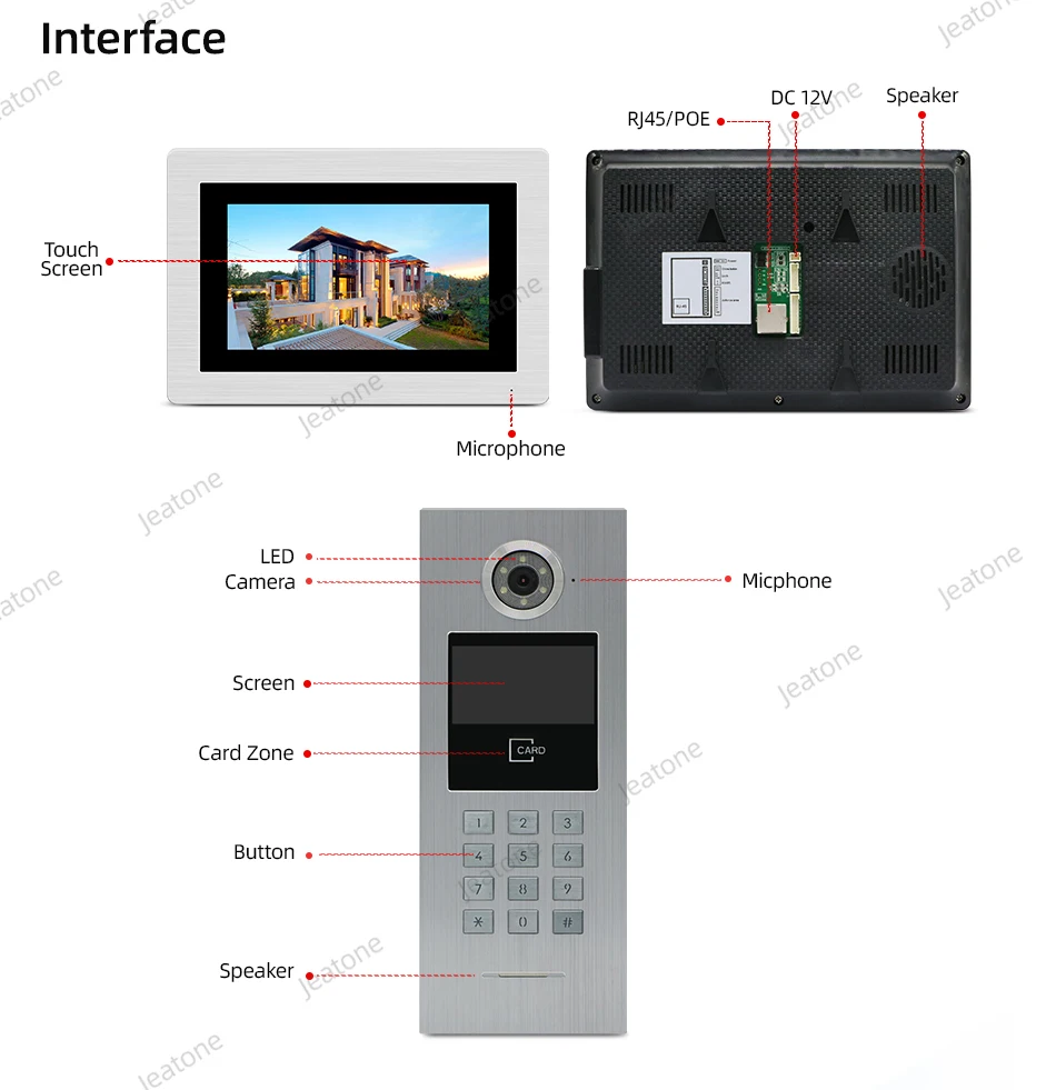 Jeatone-Monitor de videoportero inteligente Tuya, mirilla de vídeo LCD de 7 pulgadas, timbre, cámara ocular, sistema de acceso remoto para