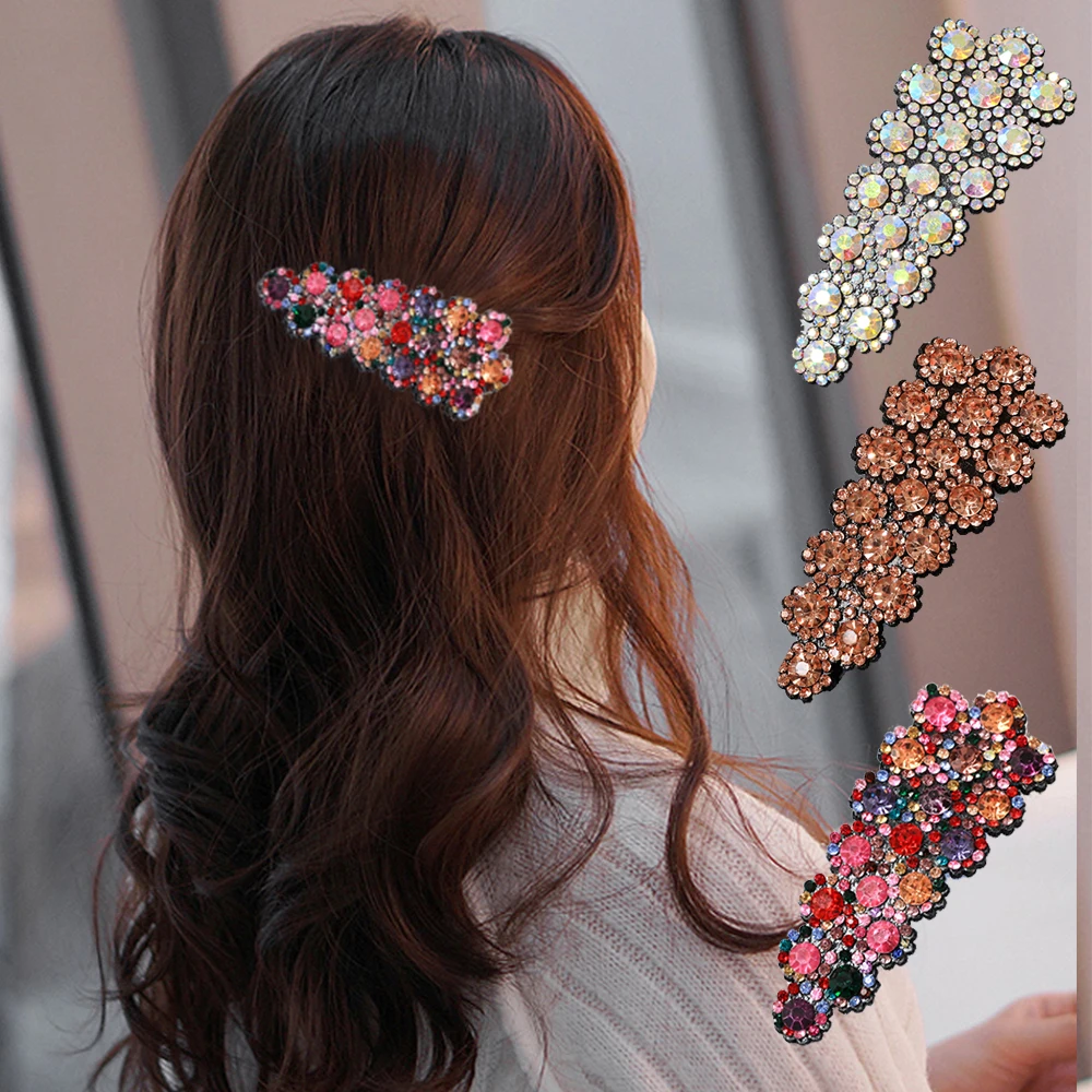 Rhinestone Hairpin Flower Duckbill Side Hair Clip Barrettes Crystal Retro Hair Accessories For Women Ponytail Headwear Hairgrip