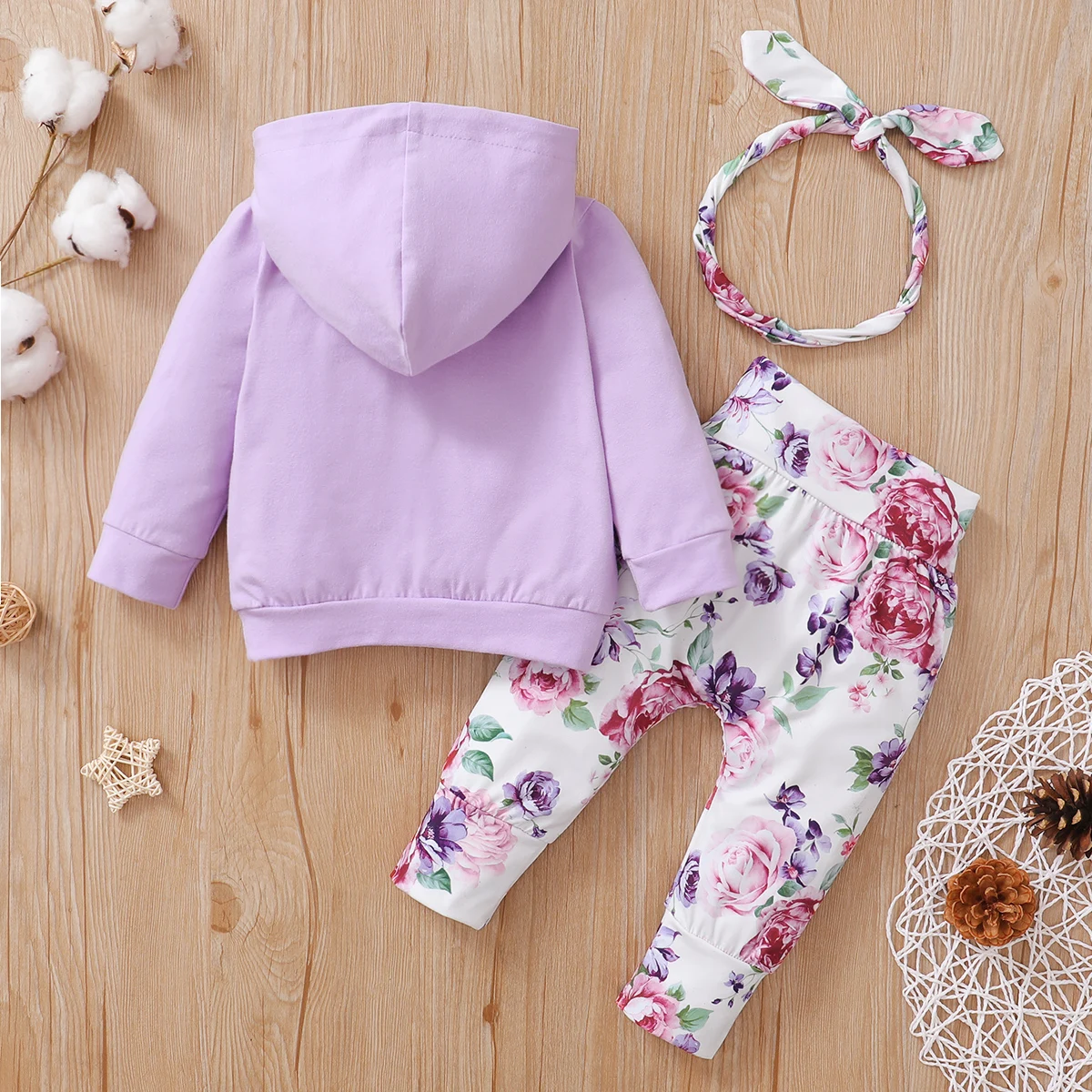 3 Piece Infant Clothes Floral Baby Girl Set for New Born 0 to 3 Hooded Clothes Long Sleeve Baby Outfit Autumn Winter Sweatshirts