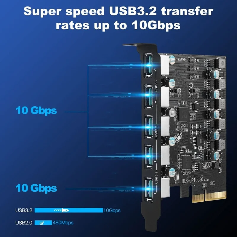 PCIe To USB 3.2 Card 5 Port Gen2 20Gpbs PCIe X4 TYPEA Hub Motherboard Card for PC Desktop No Power Supply ASM3142 Chip USB3.2