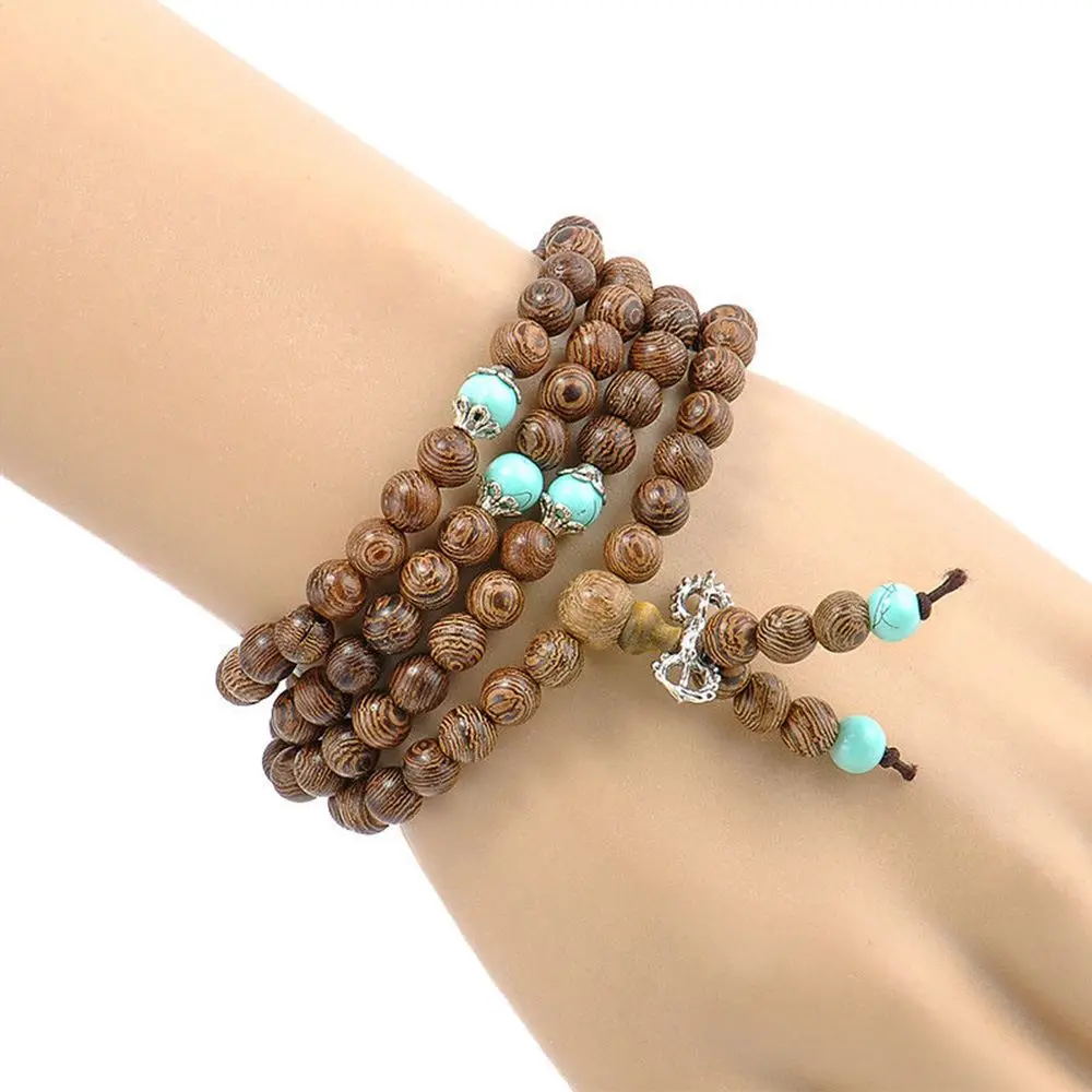 Hot sale Multilayer Wood Beads Lotus Tibetan Buddhist Mala Buddha Charm Rosary Bracelet Yoga Wooden For Women Men Jewelry