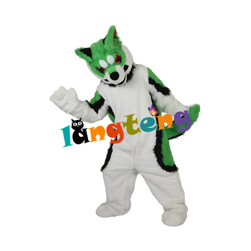 879 Langteng สีเขียว Fox ชุดสุนัข Husky Mascot ฮาโลวีนเครื่องแต่งกาย Fursuit