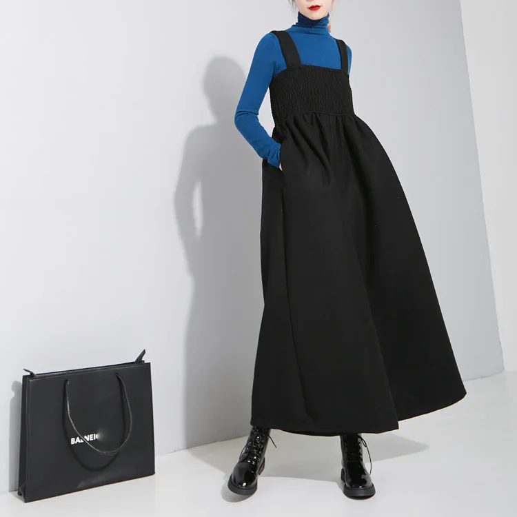 New Warm Winter Jumpsuit Women Wide Leg Fashion Female Overalls Drape High Waist Woolen Loose Rompers Black Gray