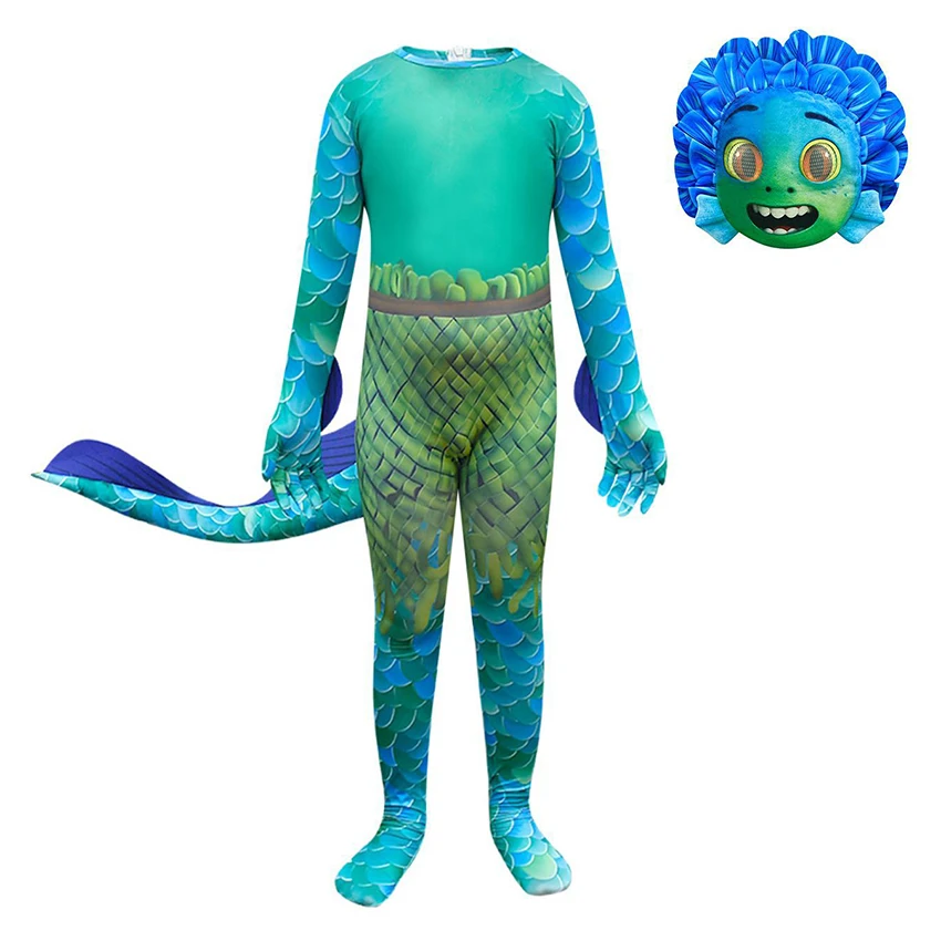 Luca Sea Fish Monster Halloween Costumes for Kid Jumpsuits Character Cosplay Anime Child Carnival Clothes Party Disguise Dress