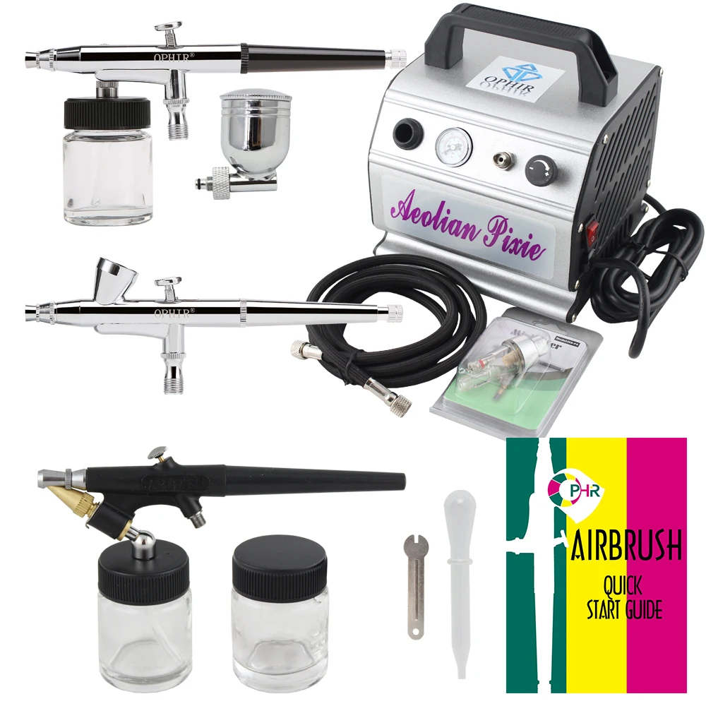 

OPHIR Pro 3 Airbrush Guns with Air Compressor 7cc&22cc Pots 0.3mm 0.8mm Airbrush for Makeup Hobby Cake Paint _AC088+005+071+073