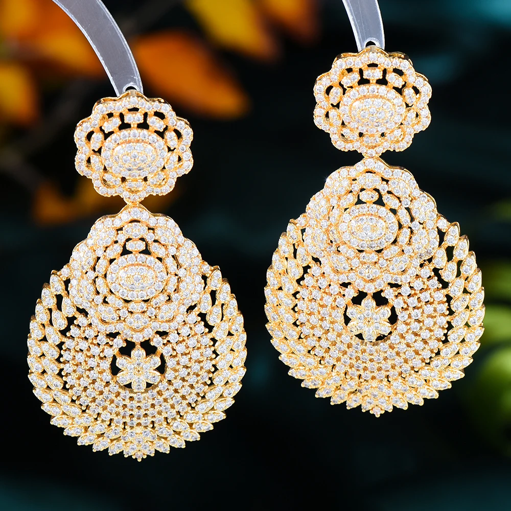 

Siscathy Arab Indian Jewelry Fashion Gold Color Drop Earrings For Women Luxury Zirconia Hanging Earring Wedding Party Jewelry