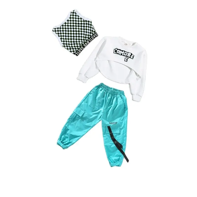 สาวห้องบอลรูม Hip Hop Dance เสื้อผ้า Crop Tops กางเกงหลวมแจ๊สฝึกสวมใส่เด็กคอนเสิร์ต Catwalk Street Dance เครื่องแต่งกาย BL7594