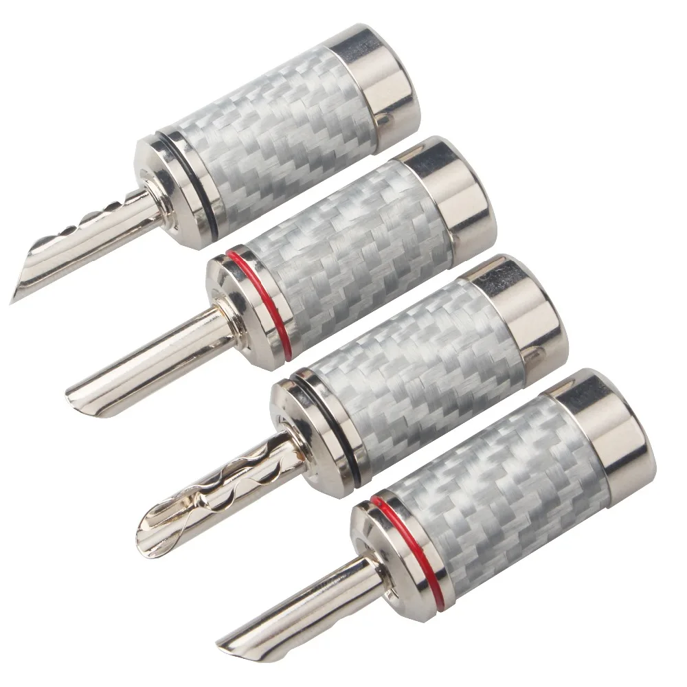 High Qaulity Black / White carbon fiber pure copper rhodium plated banana plug with teeth hifi audio speaker cable plug