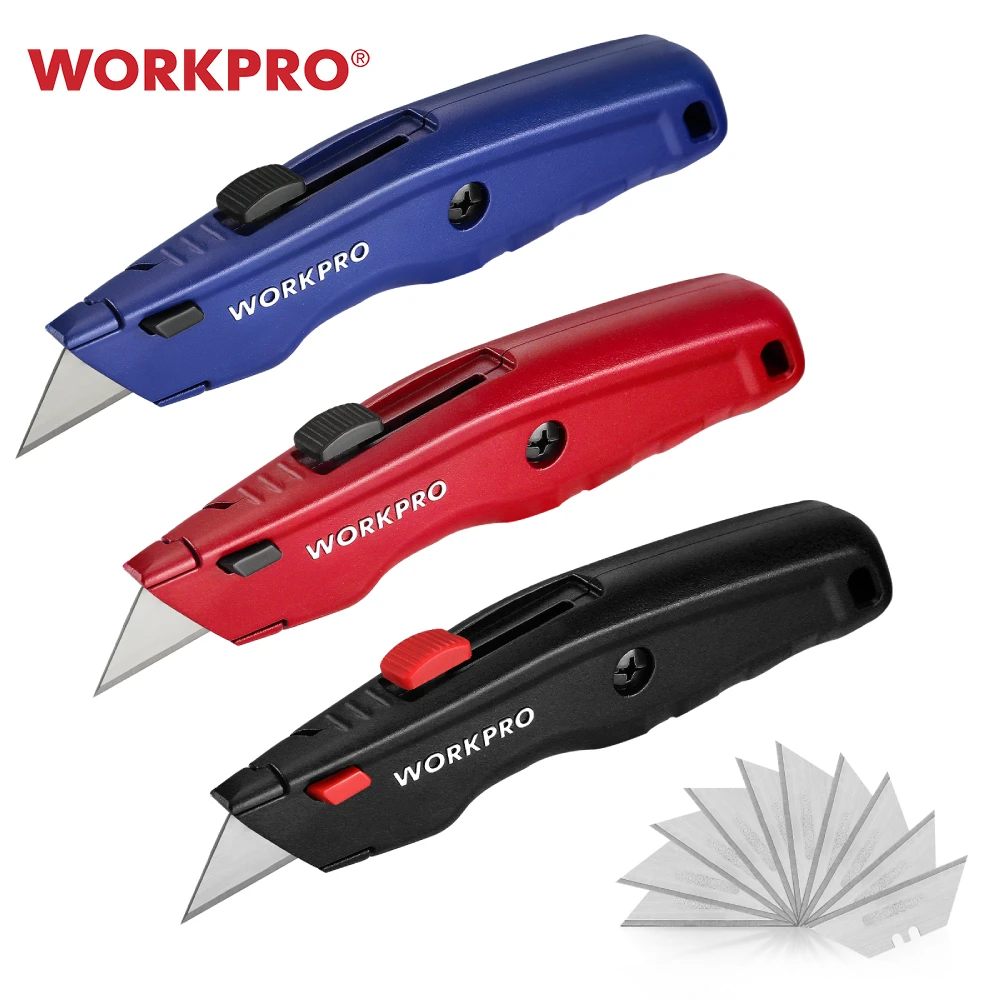 WORKPRO Retractable Utility Knife Quick Change Portable Pocket Knife Multifunction Heavy Duty Knife With 10pcs Extra Blades