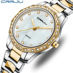 CRRJU Women Watch Fashion Luxury Casual Quartz Waterproof Ladies Stainless Steel Blue Watch relogio feminino