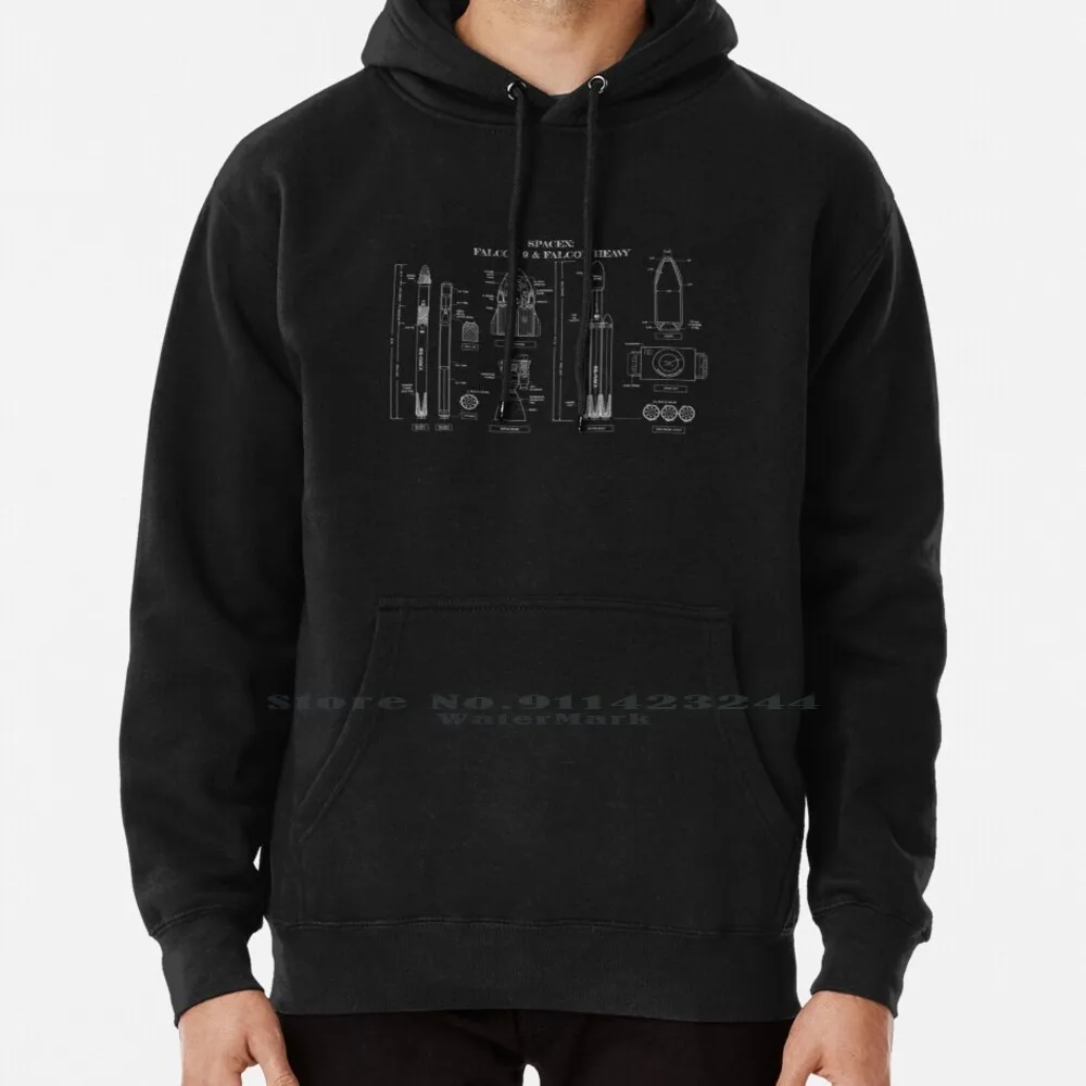 

Spacex : Falcon 9 & Falcon Heavy ( White Stencil-No Background ) Hoodie Sweater 6xl Cotton Rockets Exploration Moon Deep