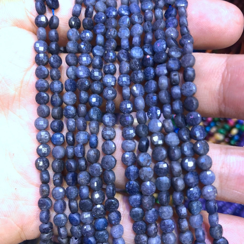 Wholesale 2strings Natural Blue Sapphires Beads 2x4mm Faceted Bean Coin Gem Stone Loose Beads For jewelry DIY 15.5