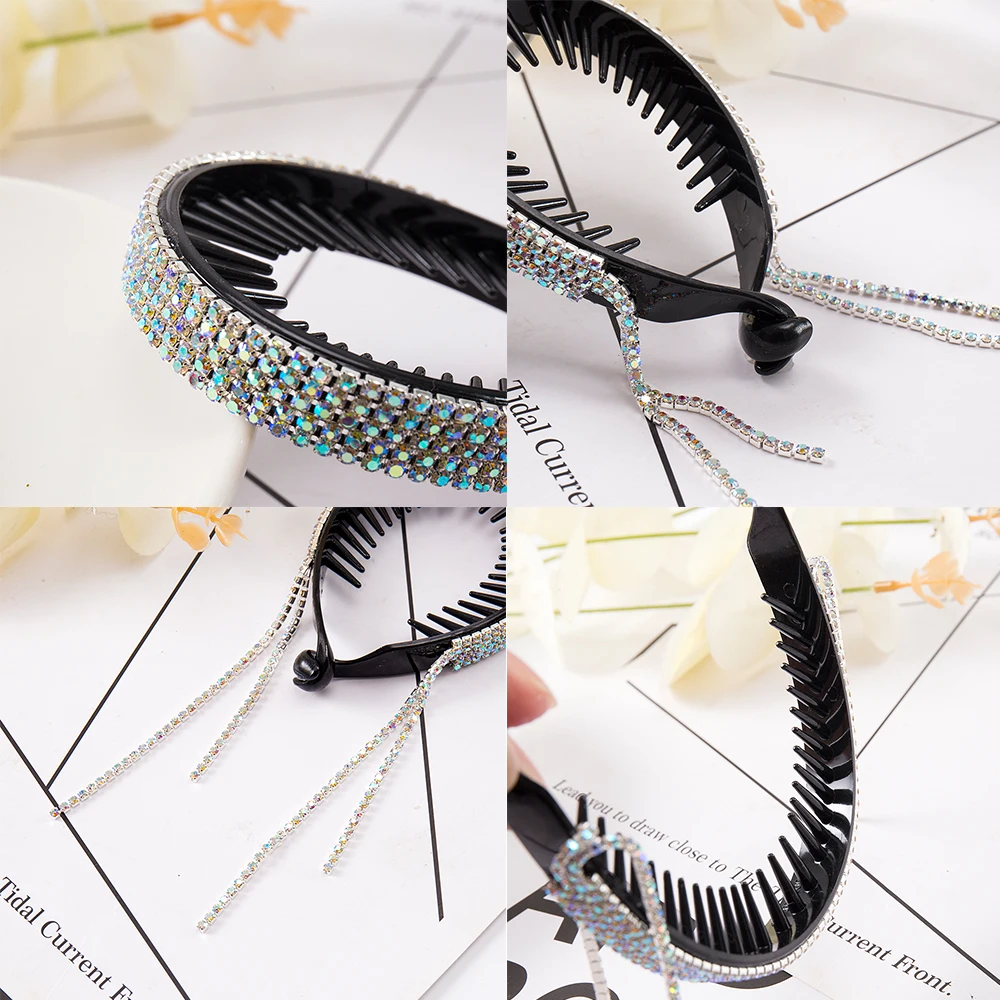 FORWOT Women Elegant Luxury Rhinestone Tassel Ponytail Hair Claws Hair Clips Barrettes Hairpin Headband Fashion Hair Accessories