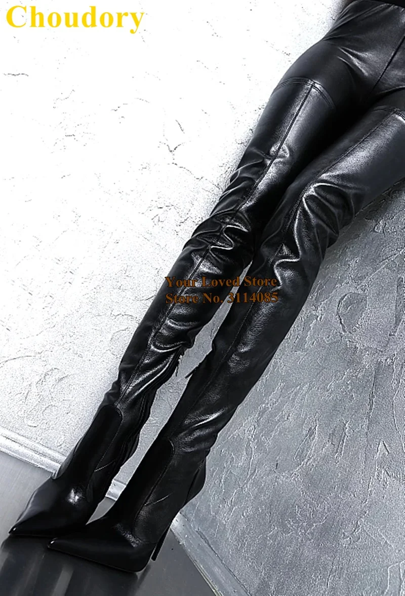 

Choudory Black Matte Pointy Toe Thigh High Boots Slim Zipper Long Boots Nightclub Sexy Dress Shoes Tall Boots Dropship Size47