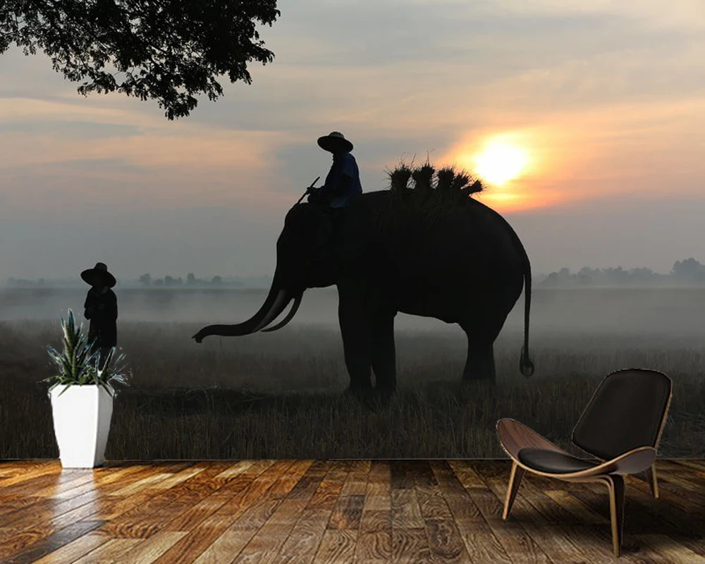 Papel de parede African elephant in the sunset sun animal wallpaper mural,living room restaurant bar wall papers home decor