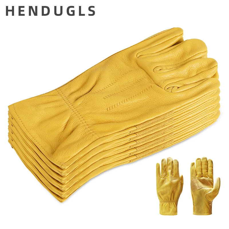 HENDUGLS 5pcs New Men's Work Gloves Cowhide GlovesLeather Security Protection Wear Men Safety Winter Working Welding Glove 3ZG