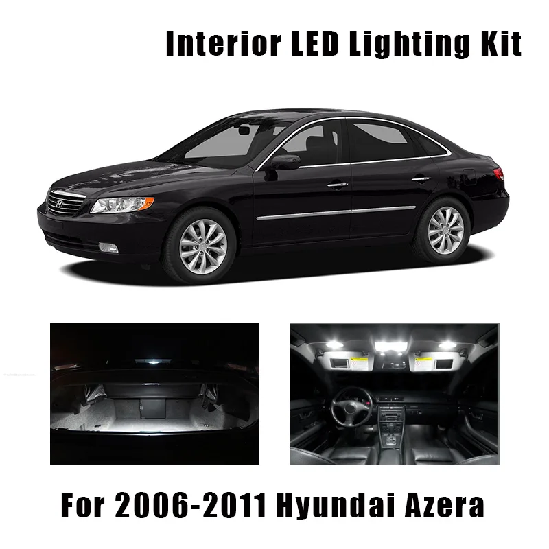 12 Bulbs White LED Car Dome Ceiling Light Interior Kit Fit For 2006-2009 2010 2011 Hyundai Azera Trunk Door License Plate Lamp