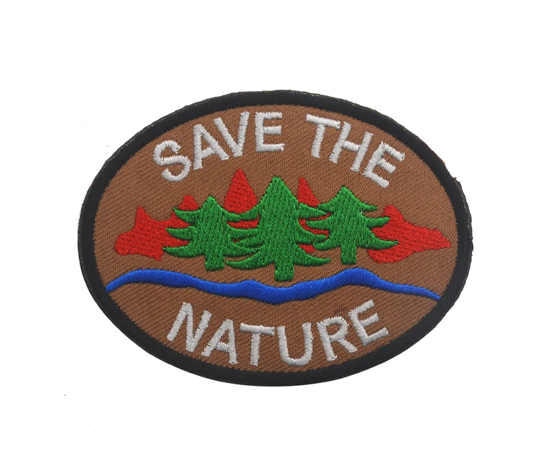 Mountain Embroidered Applique SAVE NATURE Patch EARTH TREE Badge Patch