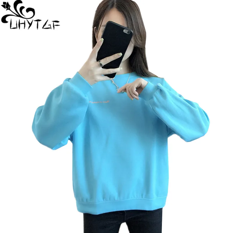 UHYTGF Women Hoodies 2022 New Embroidered Letters Elegant Student Spring Autumn Sweatshirt Cute Girl Thin Loose Size Jacket 1521