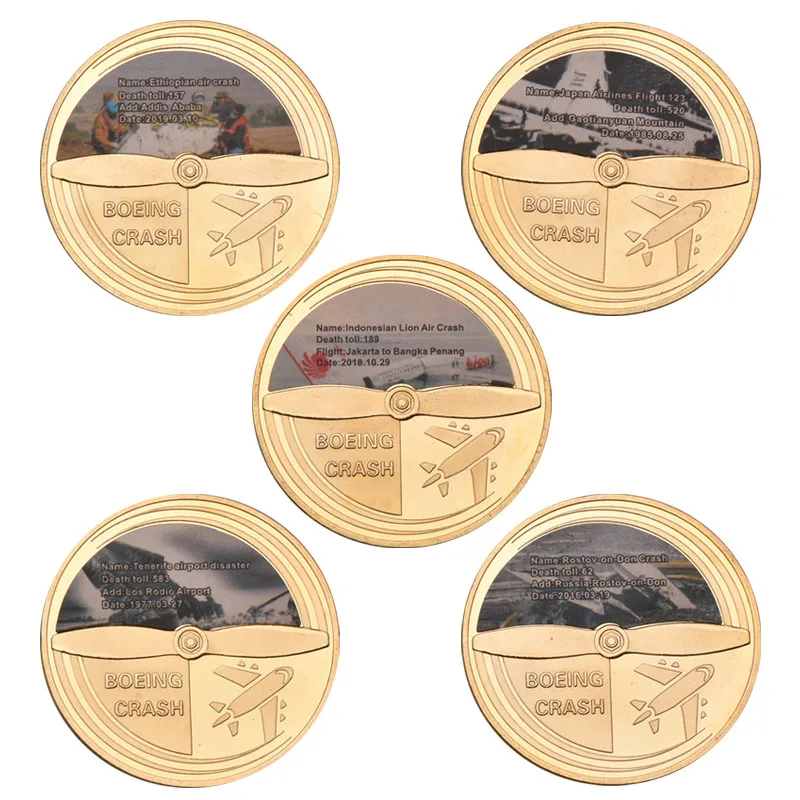 Gold Plated Boeing Crash Coins Quality Metal Coin For Collectibles Commemorative Coins With Wooden Box Gift For Business