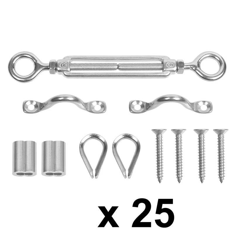 

25 Pack Heavy Duty Stainless Steel Cable Railing Kits for Wood Posts, DIY Balustrade Kit with Jaw Swage Fork Turnbuckle