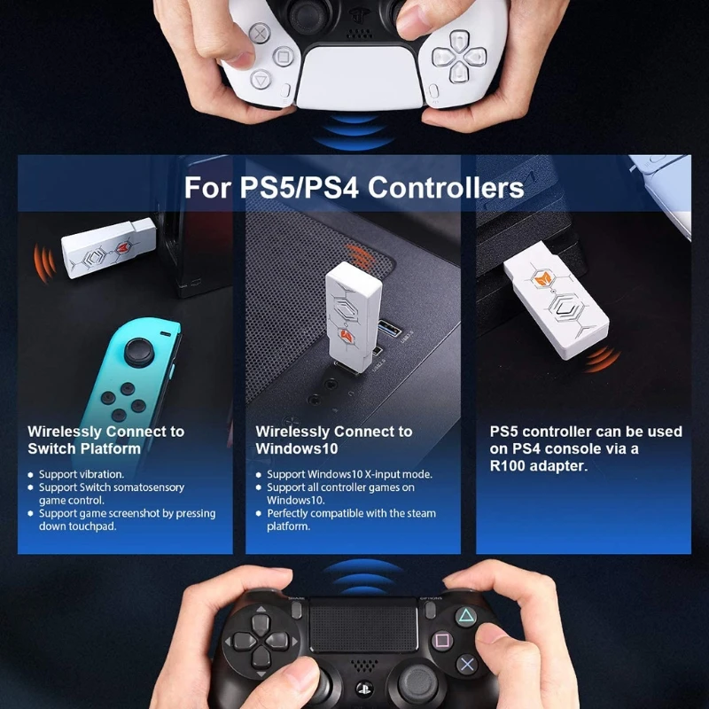 Wieloplatformowy bezprzewodowy Adapter do gier na PS5/PS4/PS3/ Switch/Switch Lite/PC obsługa platformy dla XB One S/X /Elite 2 Series Ga