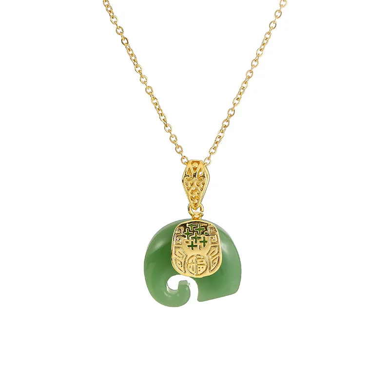 DIEYURO 316L Stainless Steel Jade Elephant High Quality Pendant Necklace Woman Fashion Elegant Jewelry Accessories Gift For Mom