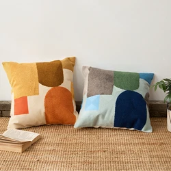 쿠션 커버 45x45cm 면사 자수 홈 장식 던지기 추상 컬러 블록 베개 커버 핑크 아트 장식