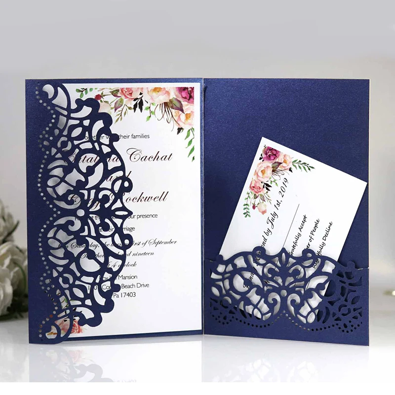 

50pcs Hollow Elegant Laser Cut Wedding Invitation Card Greeting Card Customize Business With RSVP Card Party Wedding Decoration