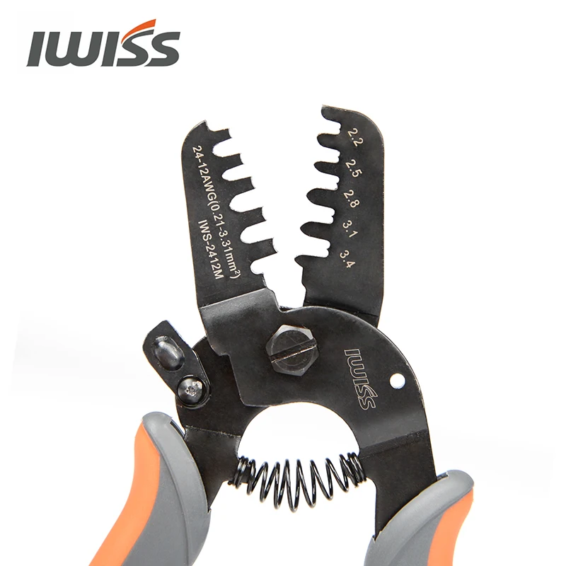 Imagem -03 - Iwiss Mini Ferramentas de Crimpagem Iws2412m Ferramenta de Crimper de Barril Aberto Funciona para Terminais e Conectores Awg2412 Jam Molex Tyco Jst