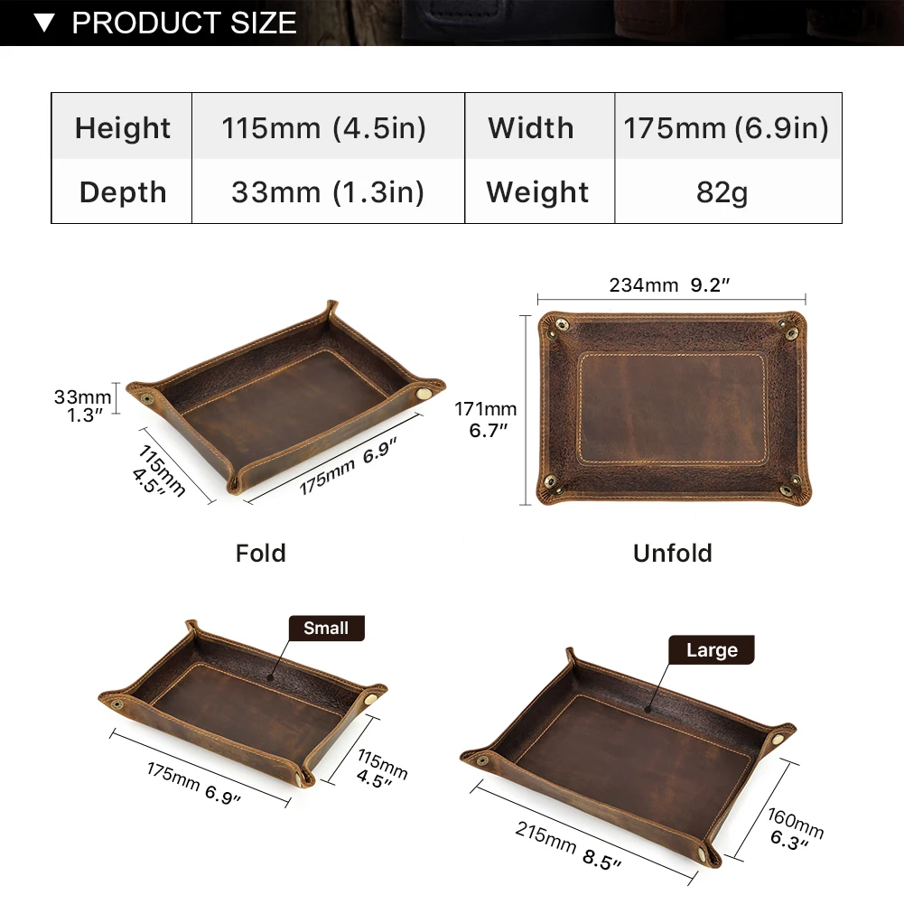 Genuine Leather Desktop Storage Tray Jewelry Key Plate Home Decoration Dice Tray Wallet Coins Nubuck leather folding Storage Box