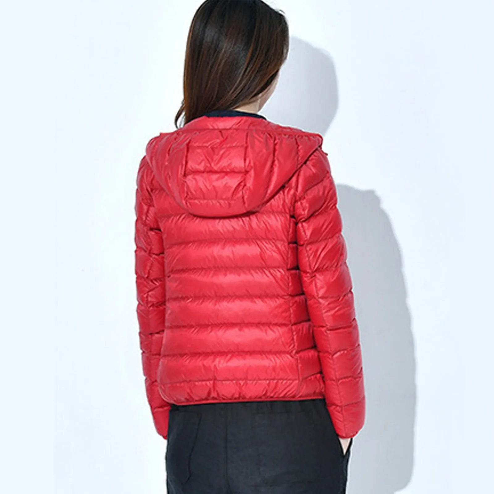 New Women Thin Down Jacket Red Duck Down Ultralight Hooded Jackets Autumn Winter Warm Coat Portable Outwear Куртка Женская Осень