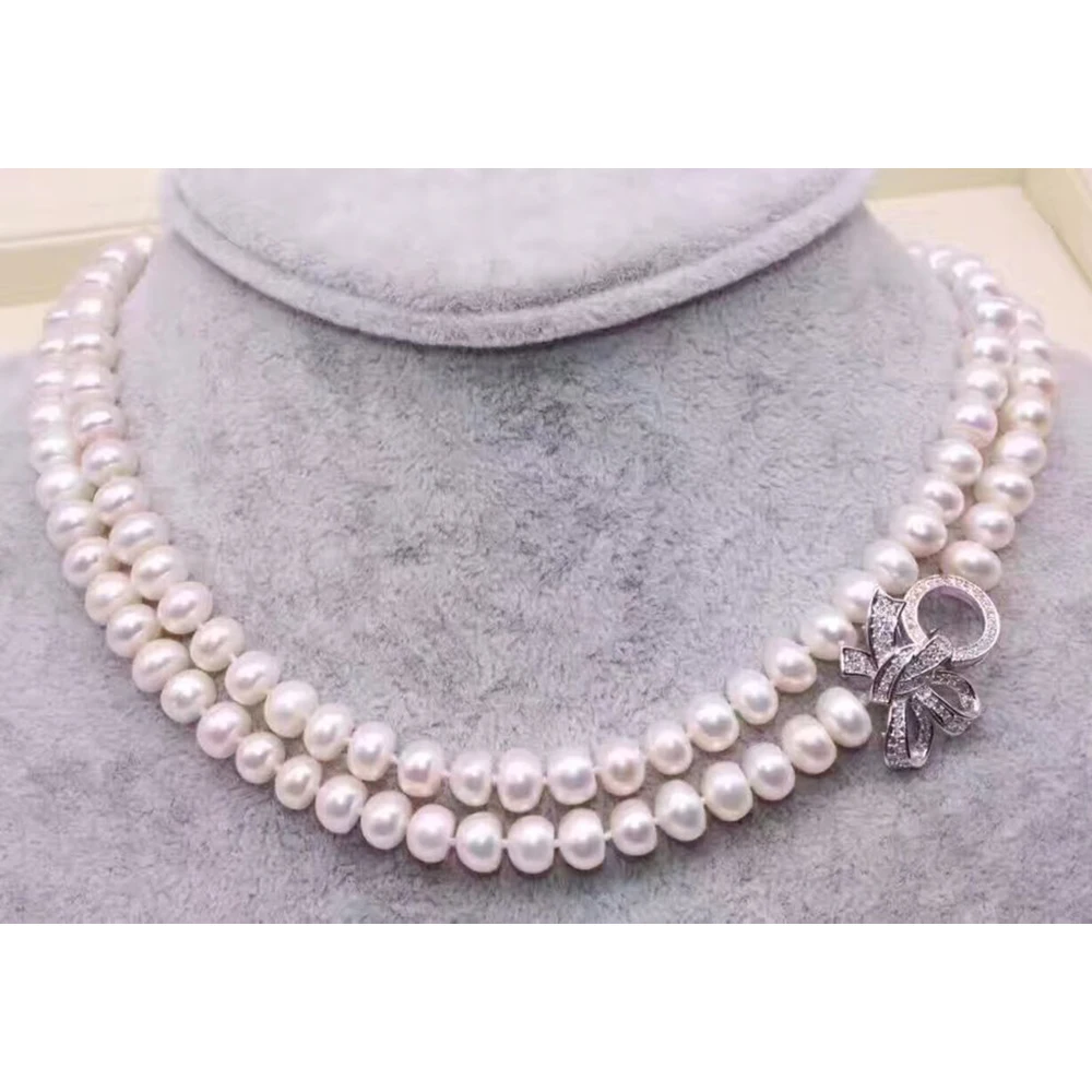 MADALENA SARARA AAA 7-8mm freshwater pearl necklace Two Rows, the brightest, flawless Natural White